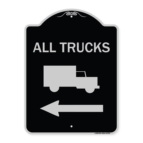Trucks All Trucks W/ Truck & Left Arrow Heavy-Gauge Aluminum Sign, 24" x 18", BS-1824-22783
